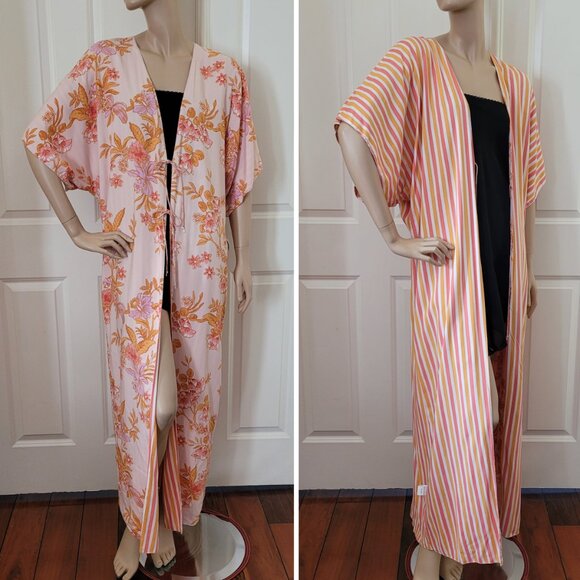 Tularosa Marina Robe Flower Stripe Oversize Long Kimono Duster SZ XXS / 2XS